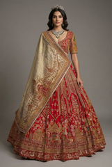 Maroon Raw Silk Desinger Bridal Lehenga with Zardosi Work