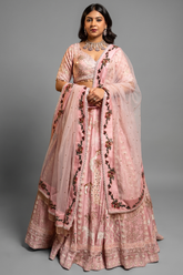 Light Pink Silk Designer Beaded Worked Lehenga