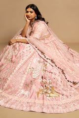 Light Pink Silk Designer Beaded Worked Lehenga