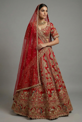 Red Matka Silk Designer Bridal Lehenga with Double Dupatta