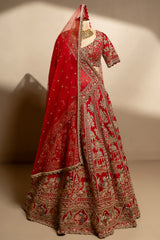 Red Matka Silk Designer Bridal Lehenga with Double Dupatta