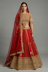 Maroon Raw Silk Tissue Paisley Motif Designer Bridal Lehenga with Double Dupatta