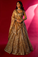 Golden Tissue Silk Metallic Worked Designer Lehenga