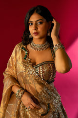 Golden Tissue Silk Metallic Worked Designer Lehenga