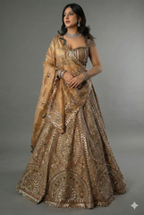 Golden Tissue Silk Metallic Worked Designer Lehenga
