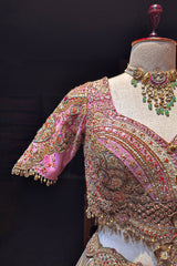 Golden Tissue Silk Desginer Embroidered and Zardosi Patch Worked Lehenga