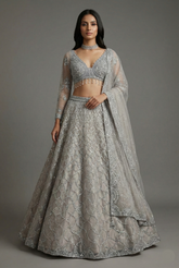 Grey Net Designer All Over Sequinned and Mirror Worked Lehenga