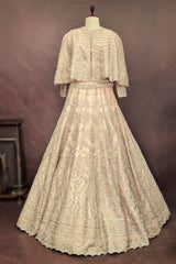 Light Peach Organza Cutdana Worked Crop Top Lehenga with Cape Jacket