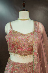 Pink Tissue Organza Floral Printed Lehenga with Cutdana Sequin Work