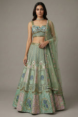 Pista Green Silk Sequin and Cutdana Worked Lehenga