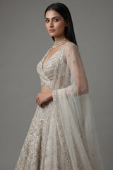 Ivory White Net Cutdana and Sequin Work Designer Lehenga with Warp Style Blouse