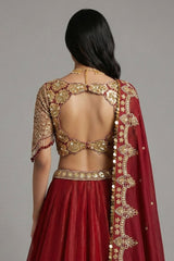 Maroon Glass Tissue Organza Lehenga with Sequin Work