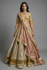 Golden Tissue Silk Plain Lehenga with Designer Blouse
