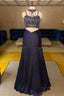 Dark Blue Fishcut Lehenga with Blouse and Choker Dupatta