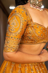 Yellow Silk Sequinned and Embroidered Lehenga