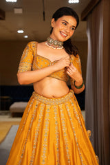 Yellow Silk Sequinned and Embroidered Lehenga