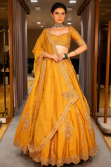 Yellow Silk Sequinned and Embroidered Lehenga