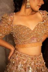 Pink Net Designer Sequin Cutdana and Beaded Lehenga