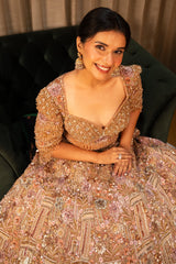 Pink Net Designer Sequin Cutdana and Beaded Lehenga