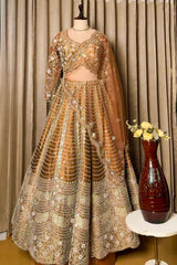 Brown Silk Mirror Worked Scallop Design Lehenga