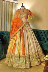 Multi Colored Tissue Organza Lehenga with Lace