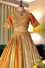 Multi Colored Tissue Organza Lehenga with Lace