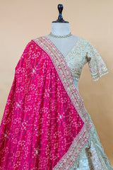 Ivory White Tissue Silk Handworked Bridal Lehenga with Double Dupatta