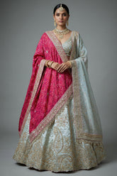 Ivory White Tissue Silk Handworked Bridal Lehenga with Double Dupatta