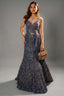 Grey Net Sequin and Cutdana Worked Fish Cut Lehenga with Sweet Heart Neckline Corset