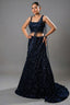Midnight Blue Net Sequinned Draped Fishtail Lehenga
