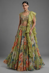 Light Green Organza Digital Floral Printed Lehenga