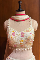 Off White Chinon Silk Floral Printed Lehenga with Shell Detailing