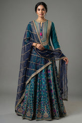 Peacock Blue Silk Sequin Embroidered Lehenga Set