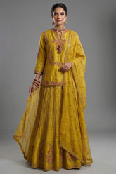 Light Yellow Chanderi Silk Sequin Embroidered Lehenga Set