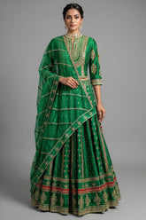 Dark Green Silk Sequin Embroidered Lehenga Set