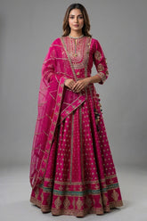 Rani Pink Silk Sequin Embroidered Lehenga Set