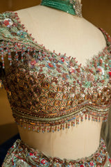 Green Organza Designer Handworked Lehenga