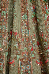 Green Organza Designer Handworked Lehenga