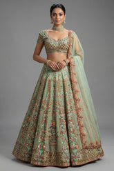 Green Organza Designer Handworked Lehenga
