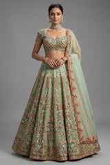 Green Organza Designer Handworked Lehenga