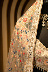 Ivory White Shimmer Organza Handworked Lehenga with Double Dupatta