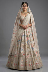 Ivory White Shimmer Organza Handworked Lehenga with Double Dupatta
