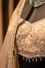 Champagne Brown Silk Embroidered Heritage Lehenga
