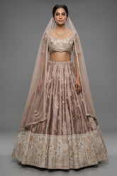 Champagne Brown Silk Embroidered Heritage Lehenga
