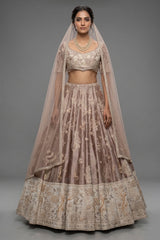 Champagne Brown Silk Embroidered Heritage Lehenga