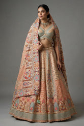 Gilded Floral Tissue Silk Lehenga with Multi-Hue Hand-Embroidery and Architectural Cutdana