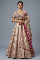Golden Tissue Silk Lehenga with Kundan Worked Blouse