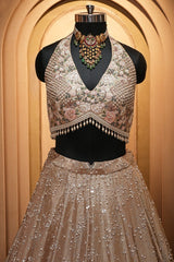 Champagne Brown Luxury Tissue Hand-Embroidered Bridal Lehenga Choli