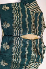Bottle Green Silk Chevron Woven Kalidaar Lehenga with Pearl-Embellished Boat Neck Blouse