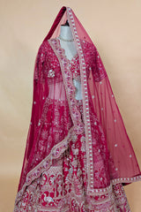 Red Raw Silk Designer Bridal Lehenga with Double Dupatta